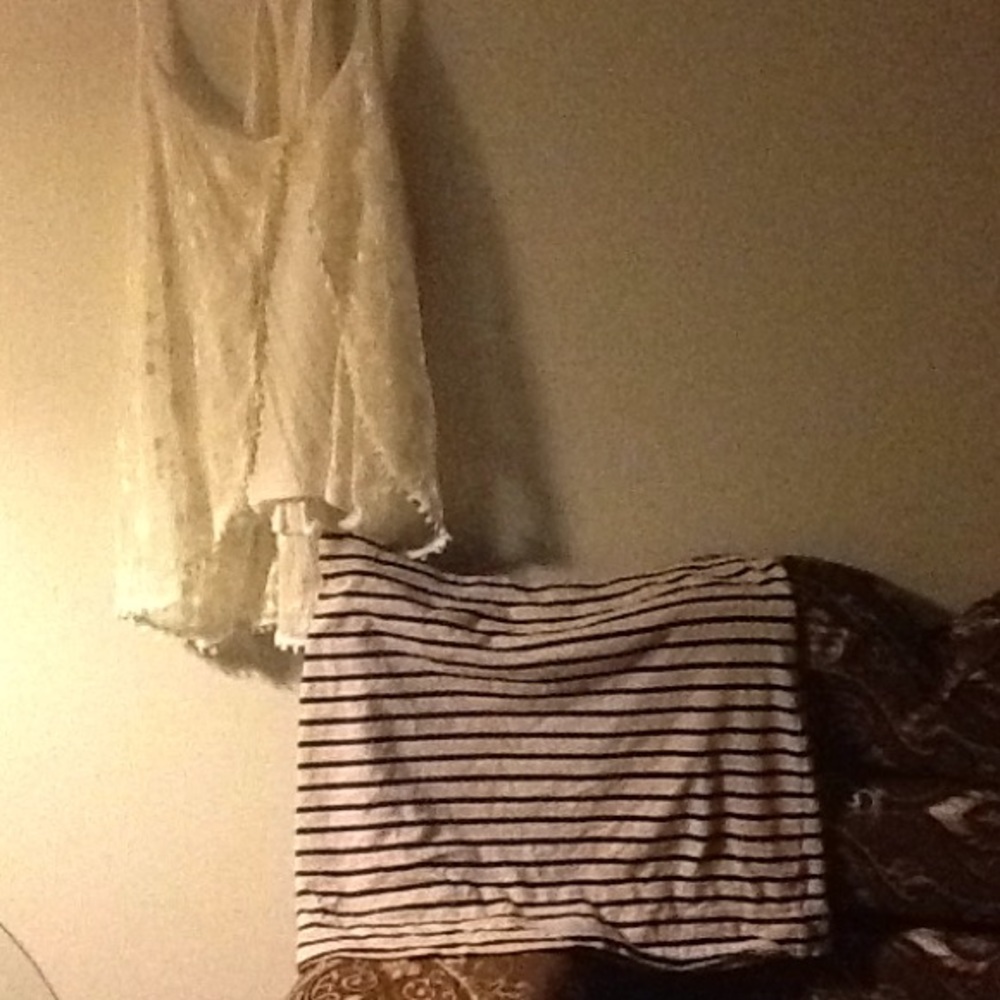 Dressy mini cotton skirt with blouse.